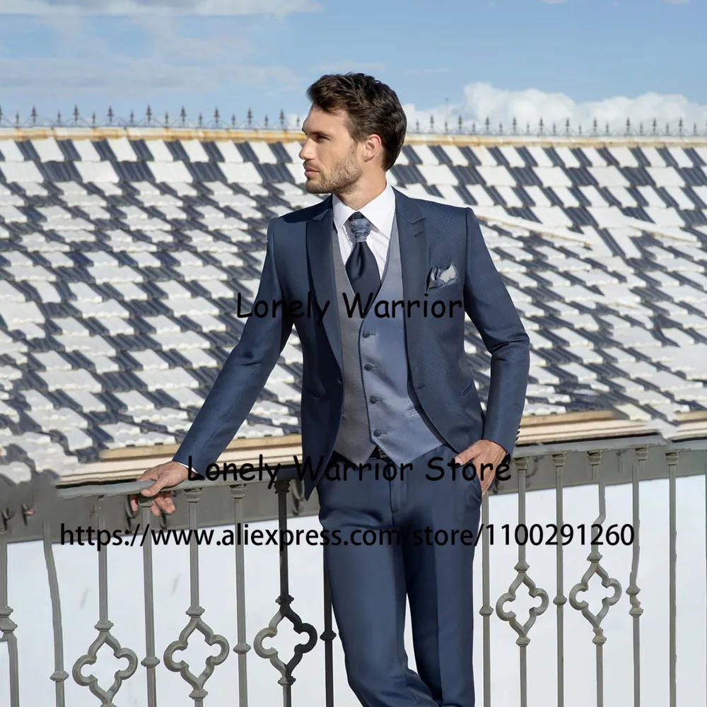 Mens Suits Blazers Navy Blue Slim Fit Wedding Groom Tuxedo Business Blazer Masculino 3 Piece Jacket Vest Pants Terno Masculinos Completo 230726