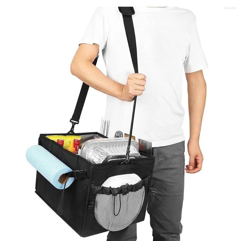 Opbergzakken Grote grillgereedschapstas met papieren handdoekhouder Opvouwbare picknickorganizer voor BBQ-benodigdheden