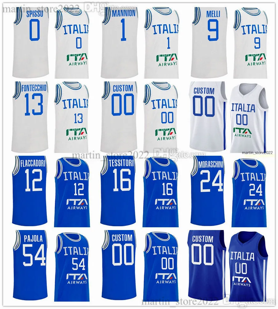 Maillots de basket-ball Coupe du monde FIBA Italie 2023 13 Simone Fontecchio 9 Nicolo Melli Luca Severini Marco Spissu Nico Mannion Flaccadori Tessitori Bortolani Moraschini