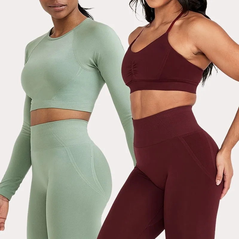 Yoga-Outfit, müheloser Trainingsanzug, Damen, nahtlos, Yoga-Set, Sport-BH, langärmelig, GYM-Leggings, Fitnesskleidung, Sportbekleidung, Sportanzug, Outfits 230727