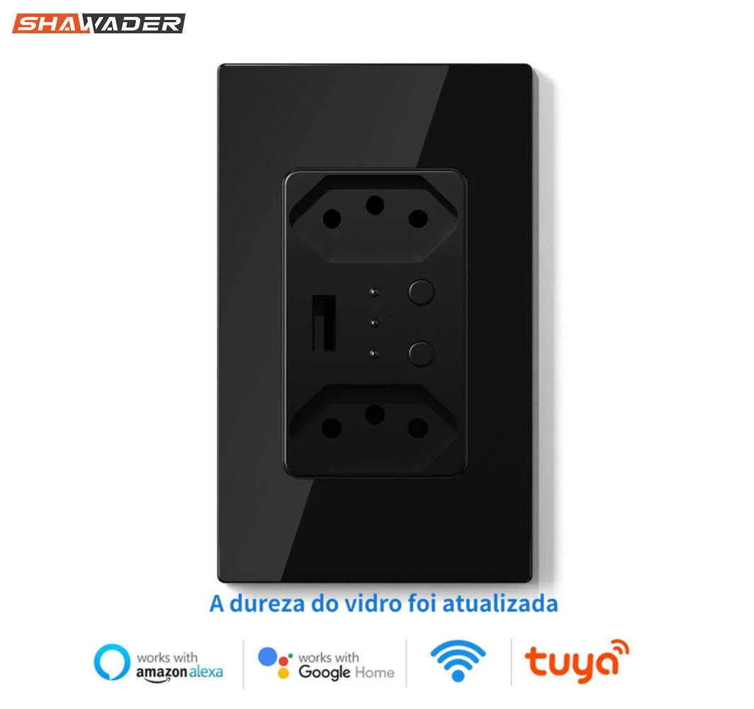 Smart Power Plugs WiFi Smart Brasilian Wall Socket USB Electric Brasil Plug Switzerland Sontas PC Painel de vidro Remote por Tuya Alexa Home HKD230727