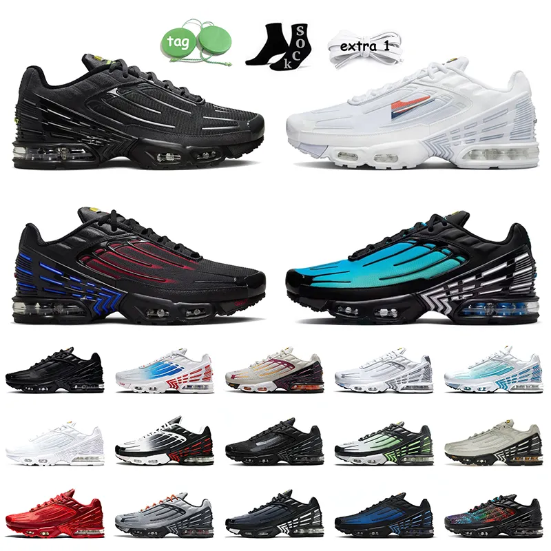 2023 TN Plus 3 kvinnor Mens Running Shoes Tuned III Spider-Verse Unity Mesh White OG Black Aqua Volt Multi Light Bone Laser Blue TNS Trainers TN3 Runners Sport Sneakers