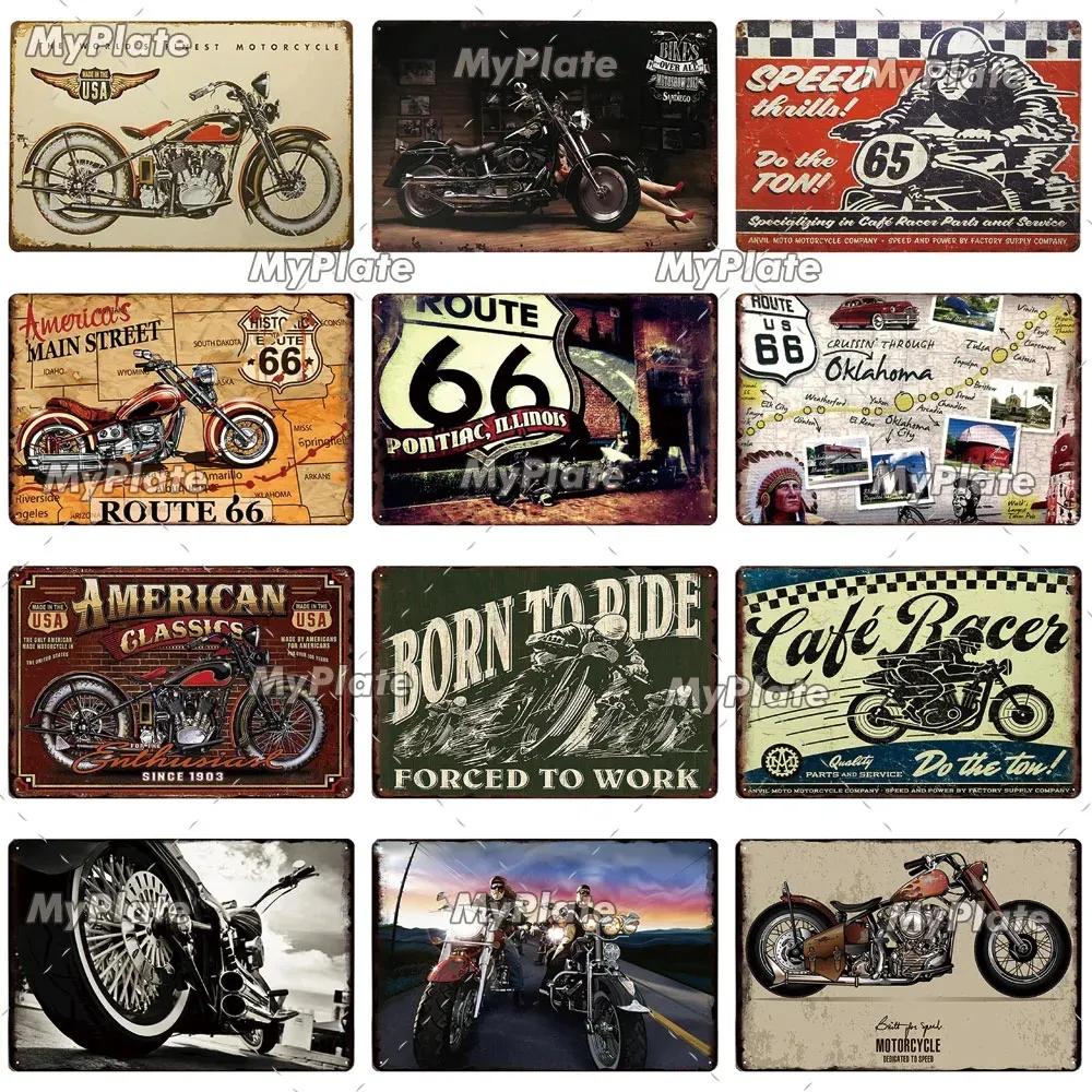 Motorfiets Metalen Poster Teken Vintage Plaque Route 66 Emaille Borden Muur Decor Voor Garage Man Cave Club Plaat Ambachten Art Rit Gratis Posters Custom Groothandel 30X20CM w01