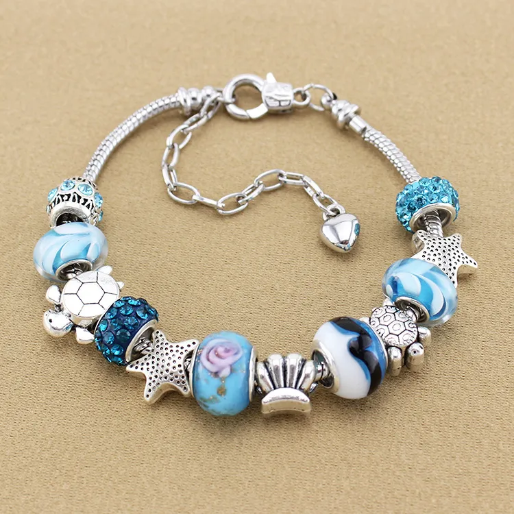 2023 The Latest Exquisite Shape Pendant Bracelets Created for Lady Blue Glazed Zhuhai Ocean Series Bracelets, Starfet Turtle Beads Adjustable Bracelets