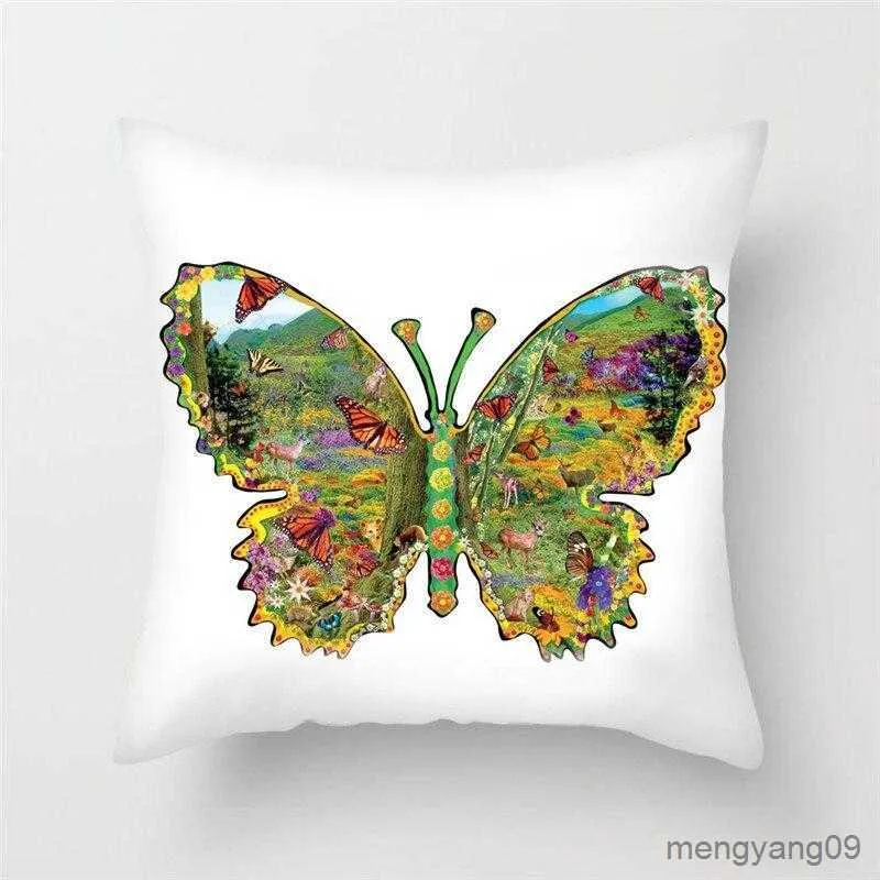 Cojín/cojín decorativo de mariposa, funda para sofá, silla, funda de flores de animales, decoración del hogar, funda de abrazo pintada R230727