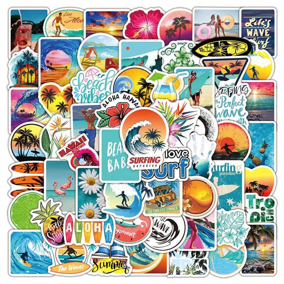 10 50 100ps Summer Sticker Beach Travel Graffiti Surf Sticker