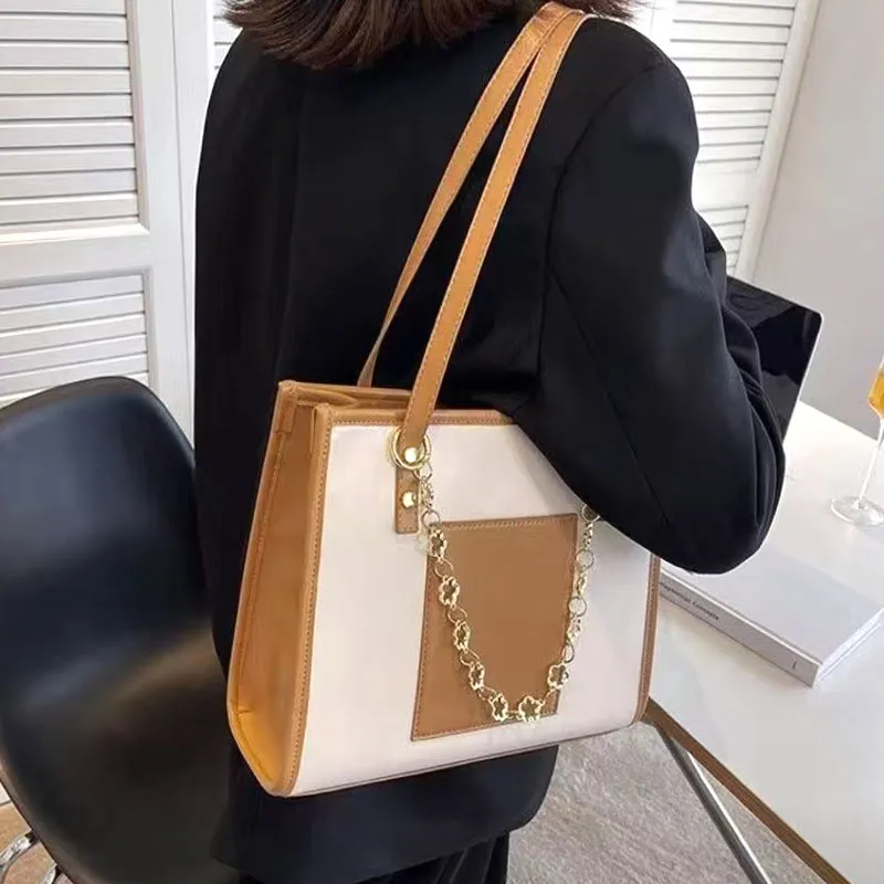 2023 new fashion commuter bag single shoulder tote bag Hong Kong leather large-capacity female bag