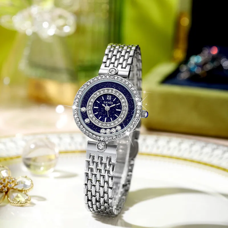 Kobiety luksusowe pełne gwiazdy aktywne diamentowe zegarki wysokiej jakości zegarek kwarcowy stalowy pasek wodoodporny