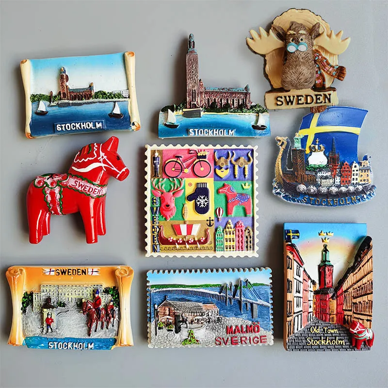 Fridge Magnets Swedish Tourist Souvenir Sweden Malmo Sverige Stockholm Travel Gift Magnetic Refrigerator Sticker Home Decoration 230727