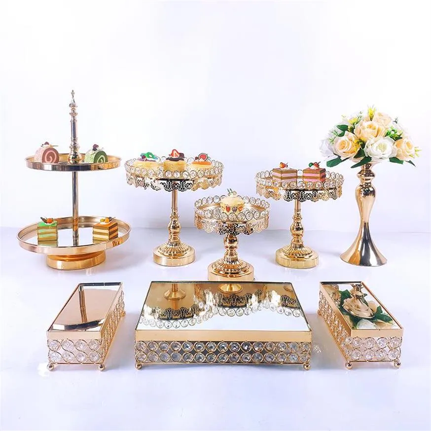 Other Festive & Party Supplies 8pcs Crystal Metal Cake Stand Set Acrylic Mirror Cupcake Decorations Dessert Pedestal Wedding Displ190i