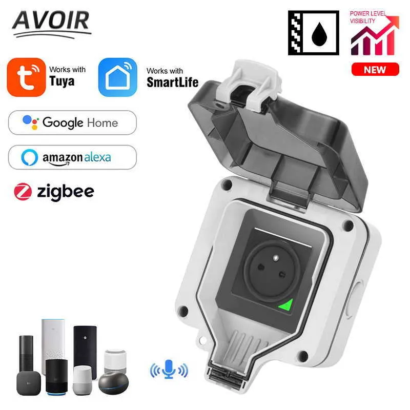 Smart Power Plugs Avoir Zigbee Tuya IP66 Outdoor Waterproof Socket Timer Switch Wifi Smart FR Power Outlets With Usb Works With Alexa Home HKD230727