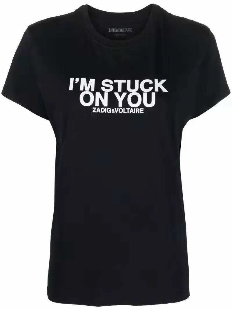 23SS Zadig Voltaire 디자이너 티 셔츠 여자 선수 편지 디지털 인쇄 면화 여성 쇼트 슬리브 티셔츠 셔츠 탑 대형 폴로 클래식 패션
