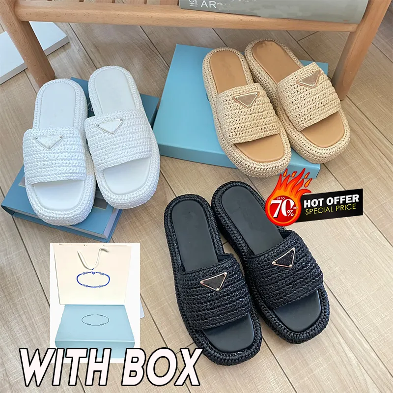 2023 med Box Designer Luxury Sandals Women's Slip on Gold Buckle Slip on Black Brown Pool Women's Casual Sandals Sliders Platform 35-42 EUR