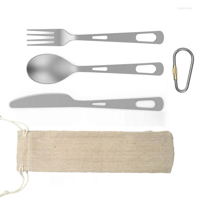 Set di stoviglie Set di stoviglie in titanio Cucchiaio Forchetta Coltello Kit Attrezzature da campeggio Forniture Escursionismo Utensili Bushcraft Posate leggere