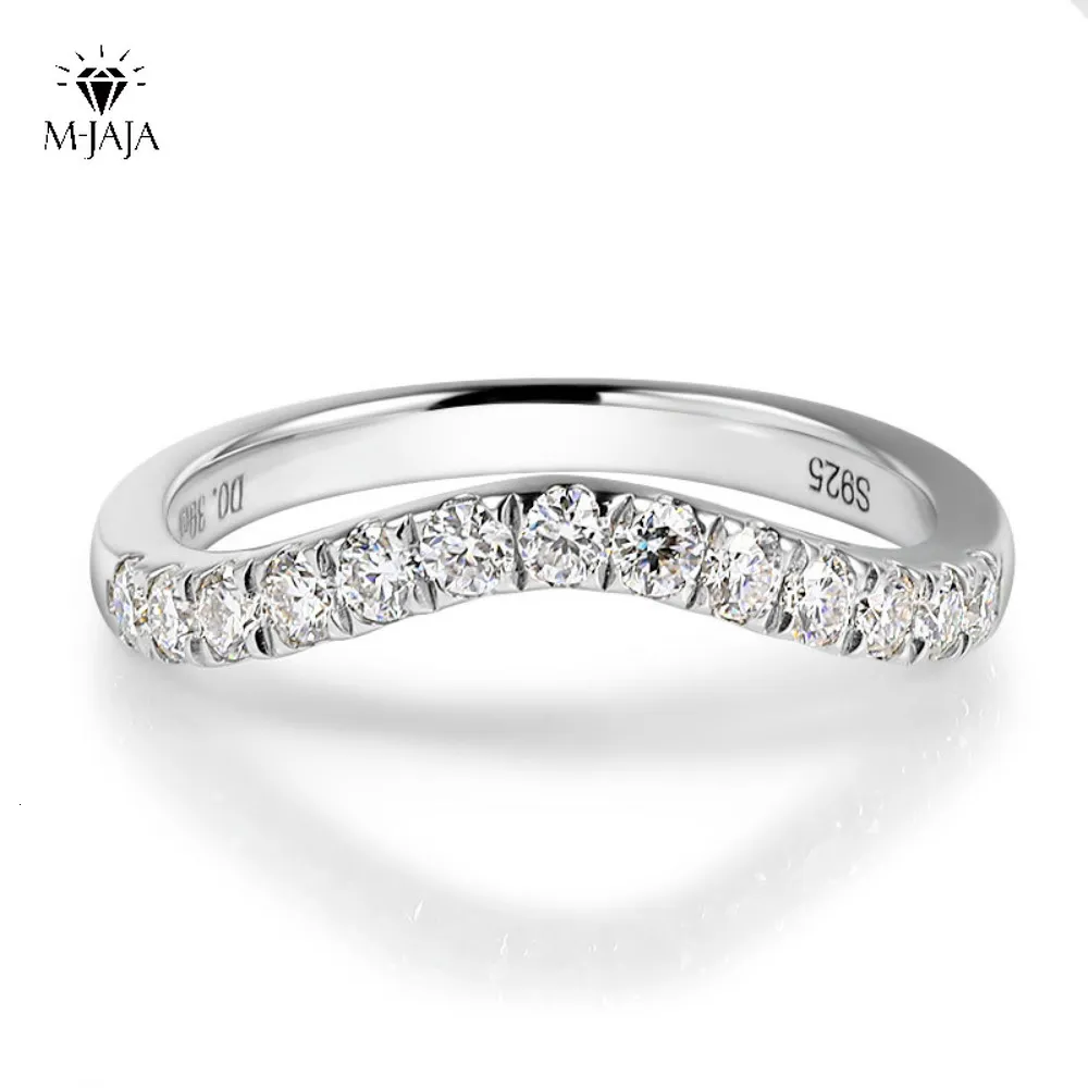 Anillos de boda MJAJA medio anillo banda curva 925 plata esterlina 039ct diamante de laboratorio para mujeres D Color joyería 230726
