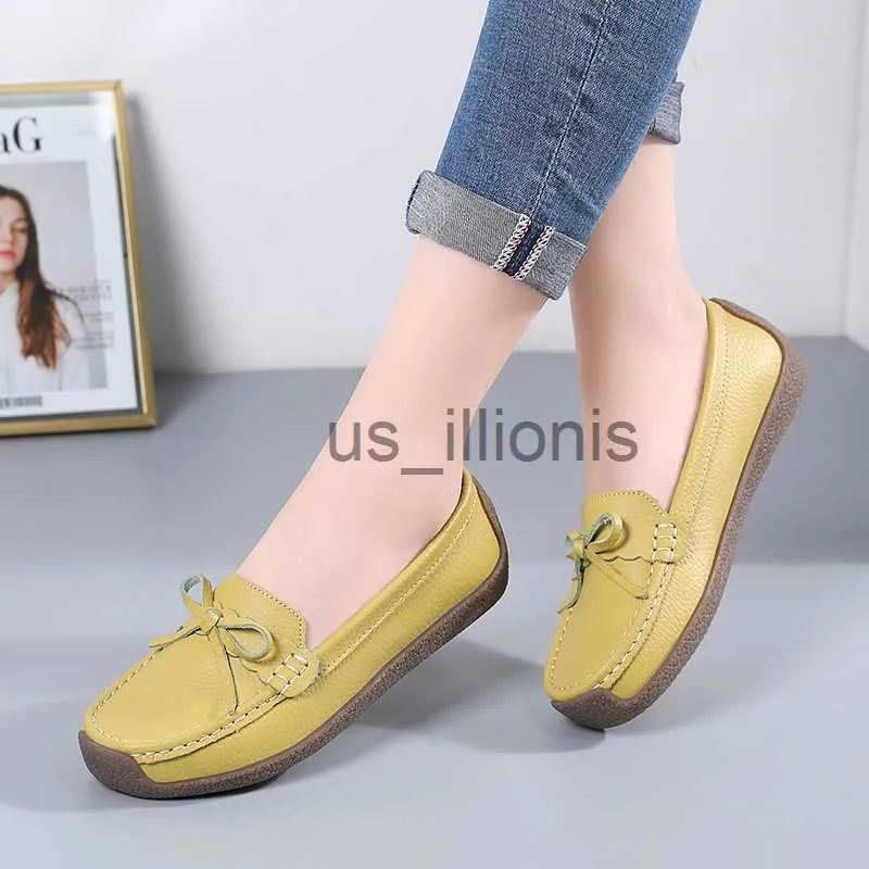 Chaussures habillées Nouvelles Dames En Cuir Véritable Femmes Appartements Femme Casual Chaussures De Luxe Mocassins Femme Slip-on Bateau Chaussures Mocassins Grande Taille 35-43 J230727