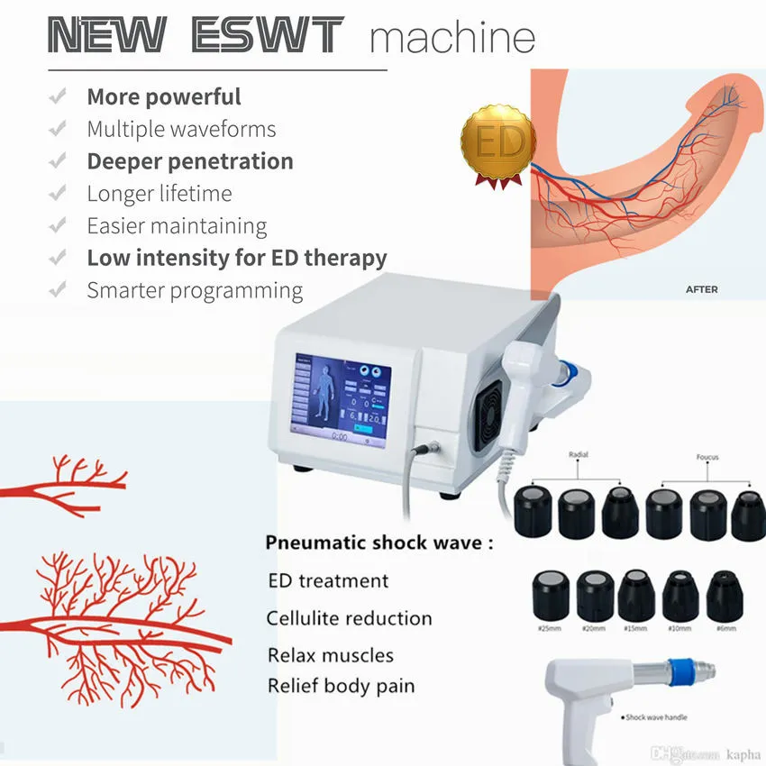 Máquina de terapia por ondas de choque acústicas de pressão de ar profissional ESWT equipamento de terapia por ondas de choque pneumáticas físicas para alívio da dor e massageador de tratamento de disfunção erétil
