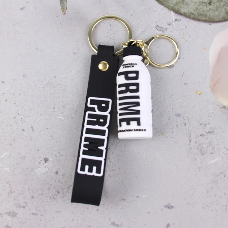 Keychains Lanyards Prime Drink Rubber Keychain Cute Bottle Key Chains Ornament Car Bag Pendant Keyring Z0033