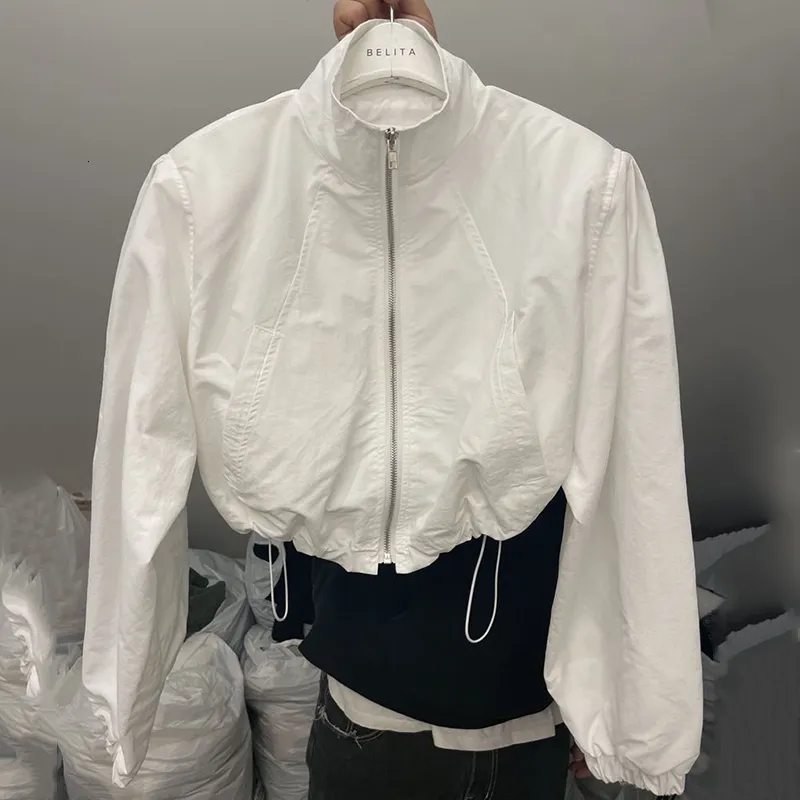 Women s Cropped Track Jacket Sun Protection Thin Drawstring Summer Windbreaker Streetwear Zip Loose Coat