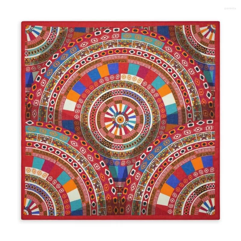 Cachecóis de Algodão 55CM Estilo Nacional Retro Geométrico Estampado Bandana Lenço de Cabelo Hip Hop Faixa de Cabelo Lenço de Pescoço Envoltório de Pulso Lenço de Cabeça