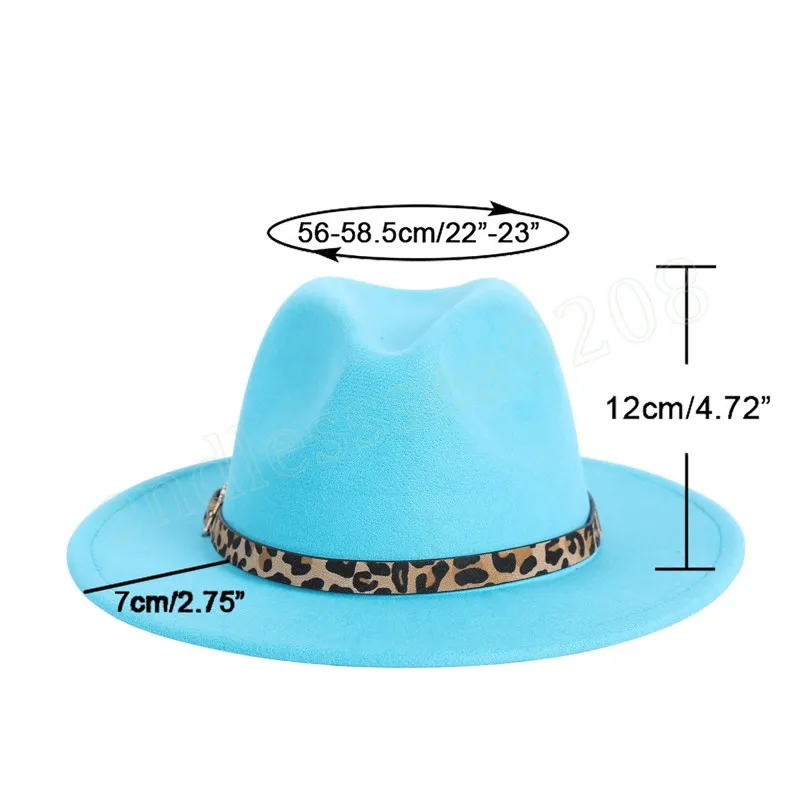 Cappelli di fedora leopardo interni blu esterni con fibbia cintura primavera d'autunno da uomo Panama ha sentito cappello della festa della tendenza del cappello