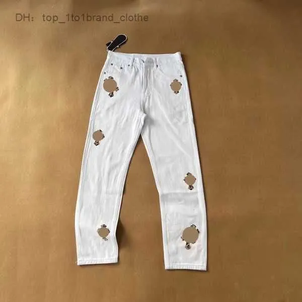 Men's Jeans 2023 Designer Make Old Washed Chrome Straight Trousers Heart Prints Long 1 5YX6