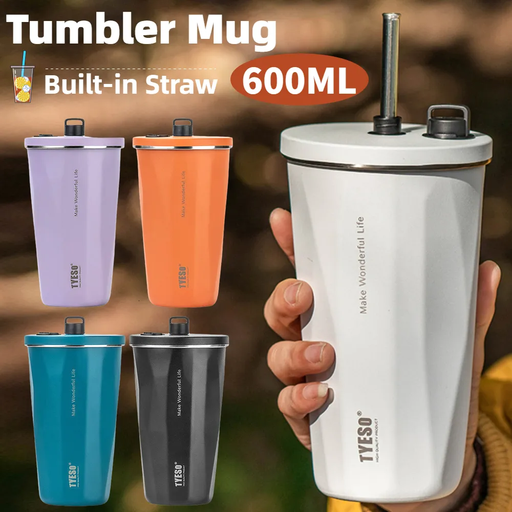 Tumblers Straw Cup With Lid Stainless Steel Thermos Mug Coffee Tea Cold Drink Bottle Water Cup Thermal Water Bottle Tumbler Vacuum Flasks 230727