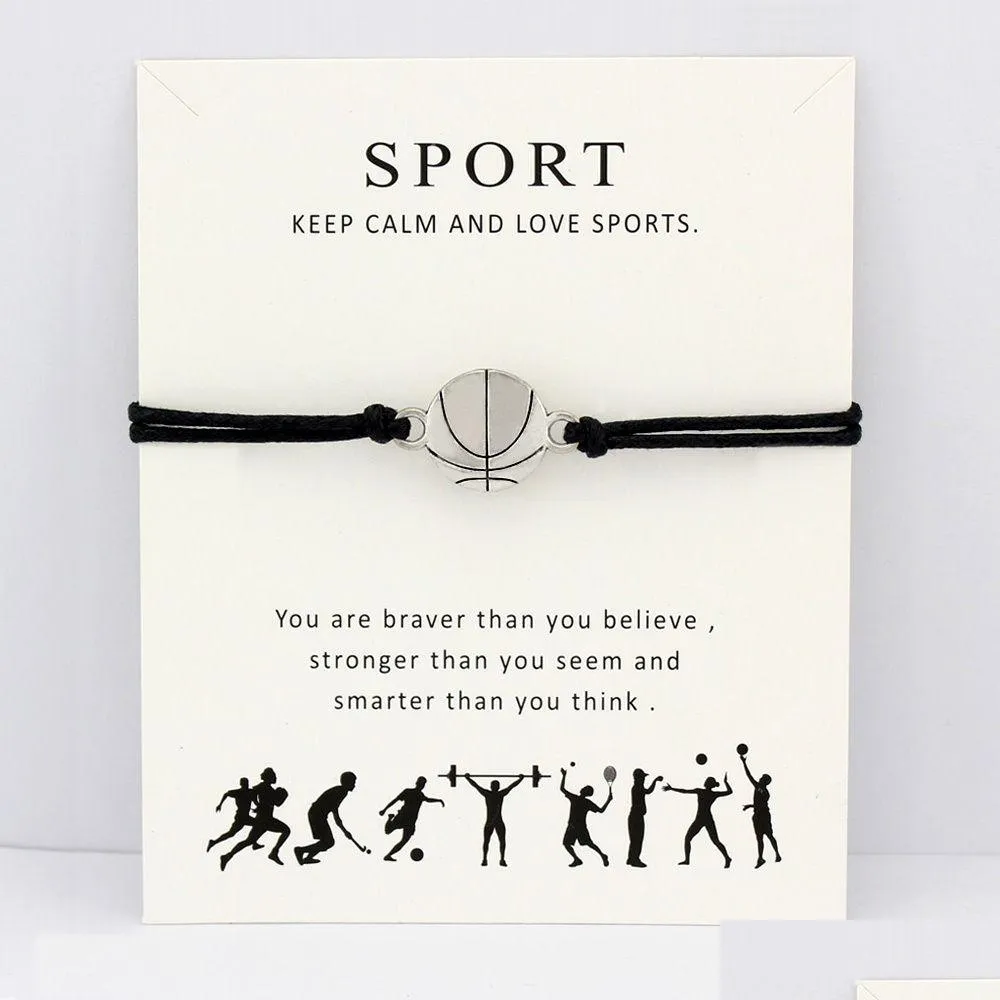 Charm Armbänder Mode Basketball Volleyball Baseball Softball Fußball Eishockey Tennis Sportkarte Frauen Männer Schmuck Geschenk Benutzerdefinierte Dro Dhqxv