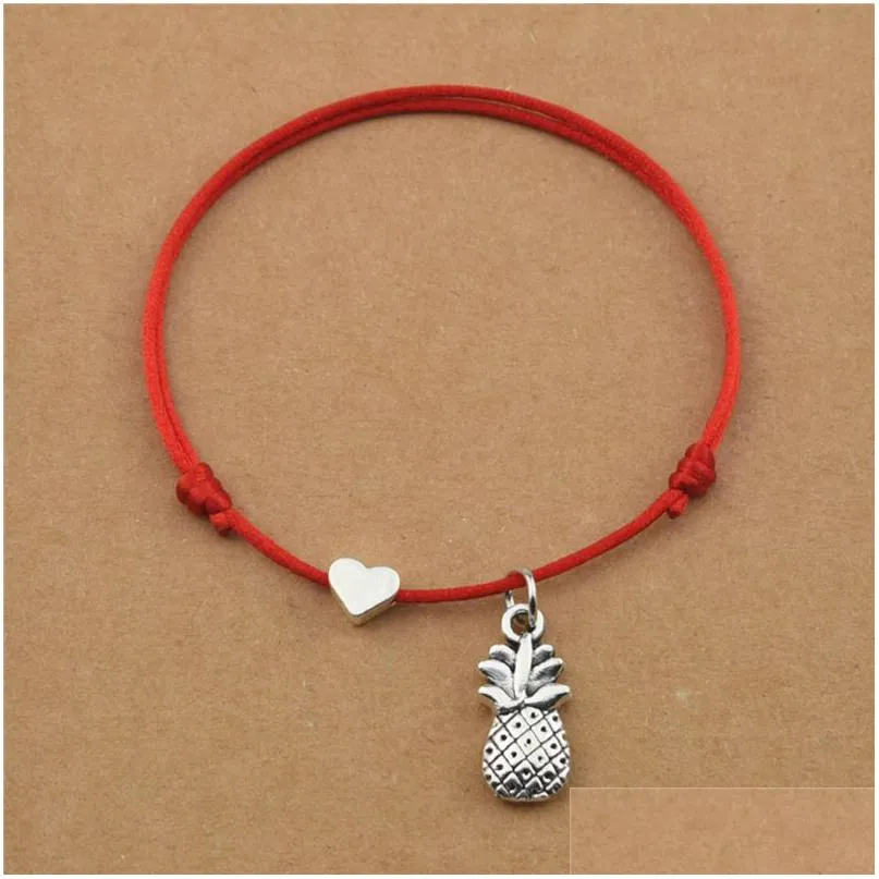 Charm Bracelets Handmade Lucky Red Cord Black Rope Tropical Fruits Ananas Pineapple Pendant Heart For Women Men Couple Jewelry Drop De Dhten