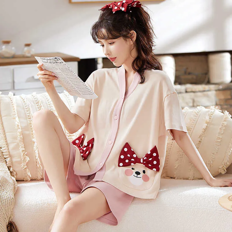 2022 Womens Cartoon Summer Pajama Set Short Sleep Top And Shorts