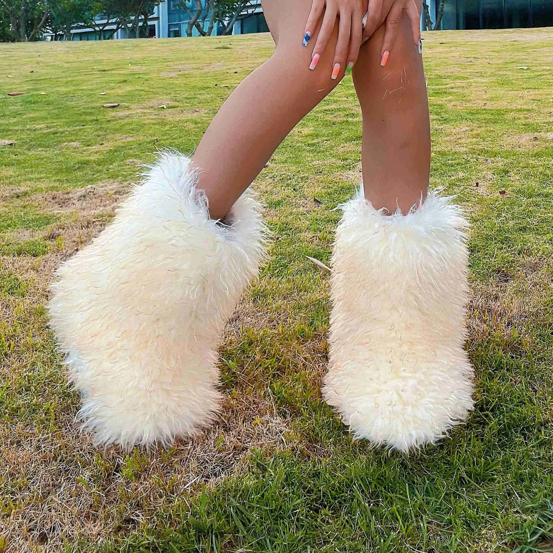 Boots 2023 Winter Women Ski Boots Snow Boots Faux Fluffy Furry Fur
