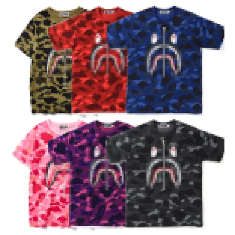 A Bathing Ape Shirt Summer Camo Shark Men's Women's T-shirt Youth Couple Round Neck Casual Loose Short Sleeve