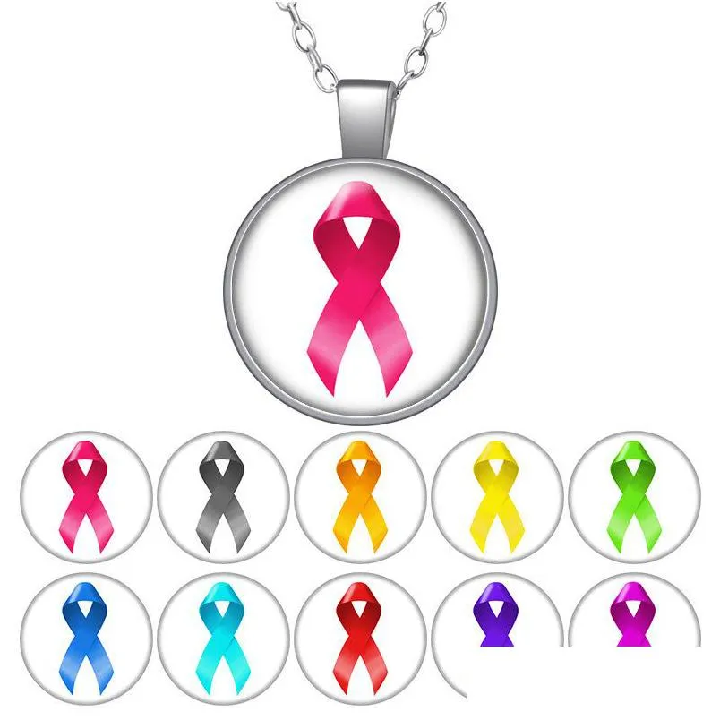 Colares com Pingente Rosa Vermelho Fita Amarela Colar Redondo de Bem-Estar Público 25Mm Cabochão de Vidro Jóias Banhadas a Ouro Presente de Aniversário Feminino 50C Dhj5A