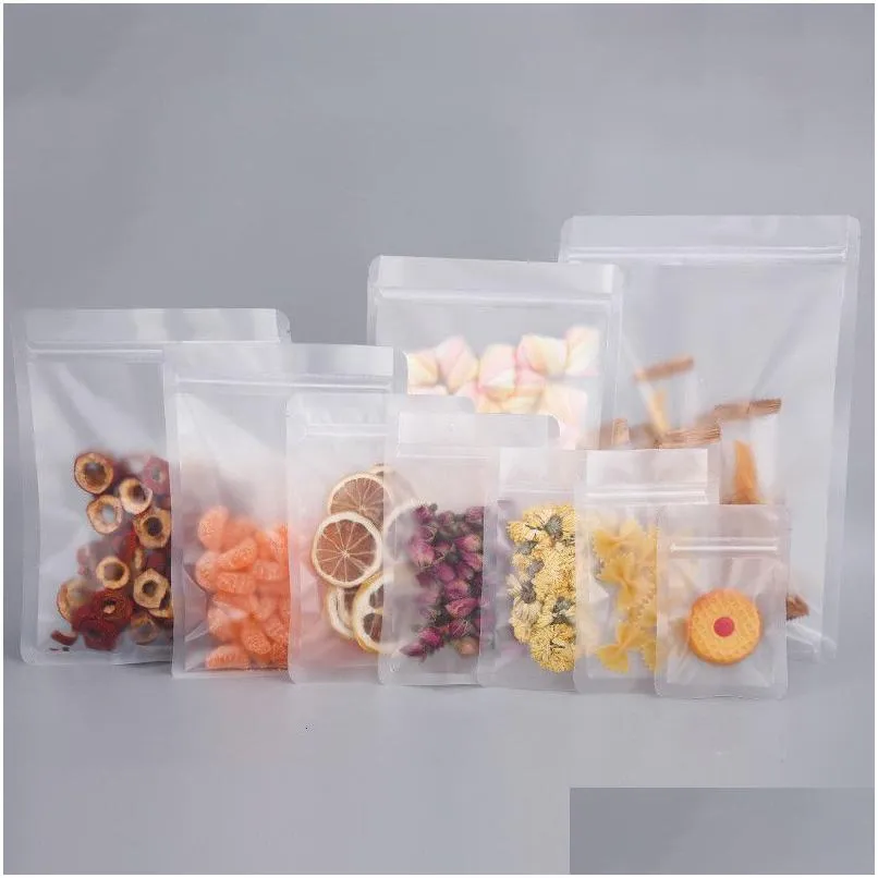 Packing Bags 100Pcs/Lot Frosted Sealing Pouch Food Reusable Zipper Flat Bottom Bag For Snack Drop Delivery Office School Business Indu Dhsik