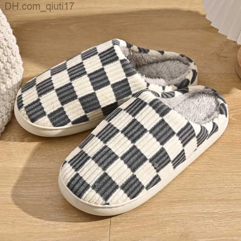 Slippers Women's shoes Winter home slider plaid artificial fur TPR light sole white black checkerboard flat shoes Best gift women's shoes Z230727