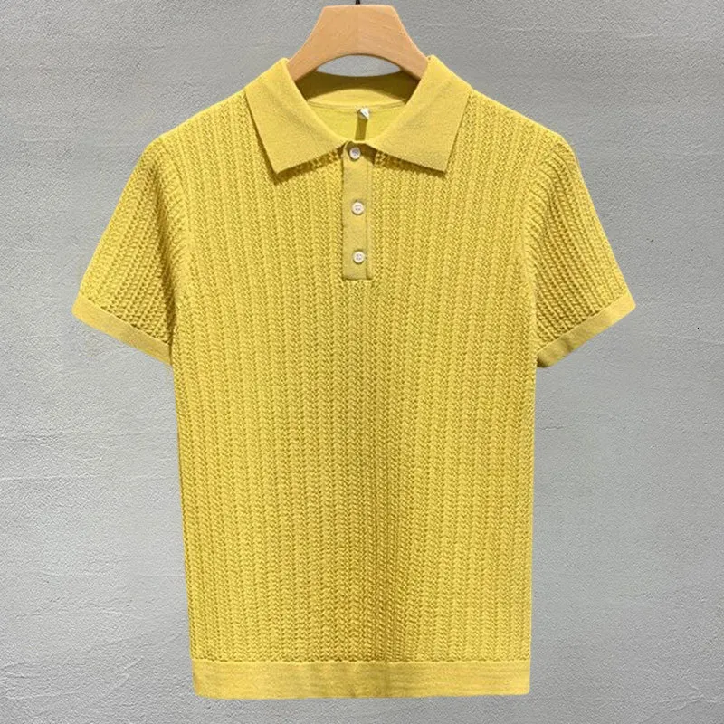 Pulls pour femmes automne hommes à manches courtes Polo creux couleur unie revers haut coréen Slim tricot hommes Polo haute qualité t-shirt Camisa Hombre 230727