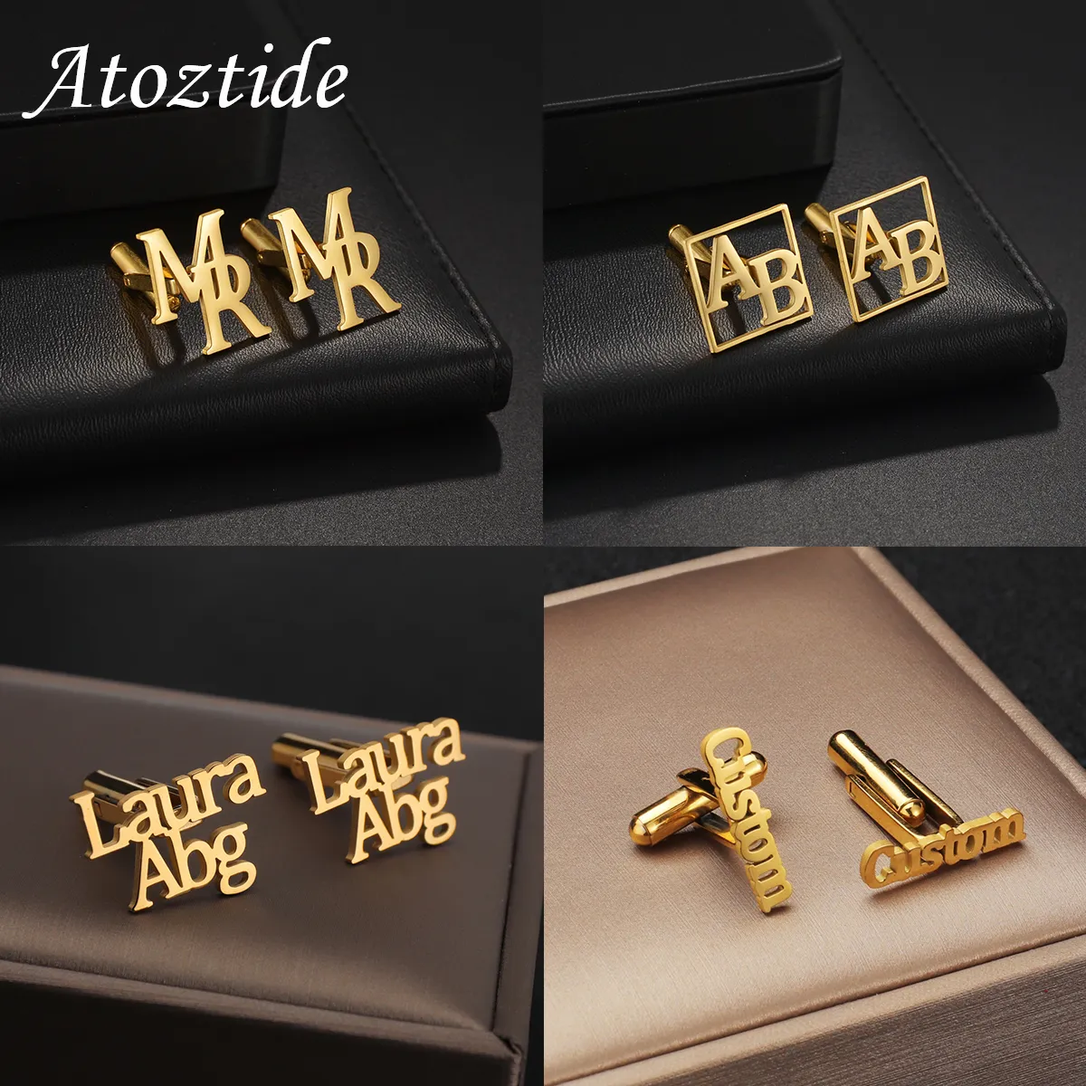Navel Bell Button Rings Atoz Fashion Personalized Custom Name Cufflinks for Men Shirt Cuff Buttons Letter Initials Jewelry Wedding GiftsAccessories 230727