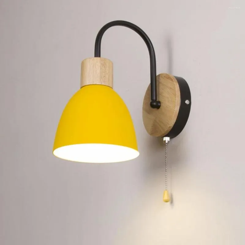 Lampada da parete Interruttore a tirante Nordic Macaron Home Comodino Corridoio Led E27 Semplice