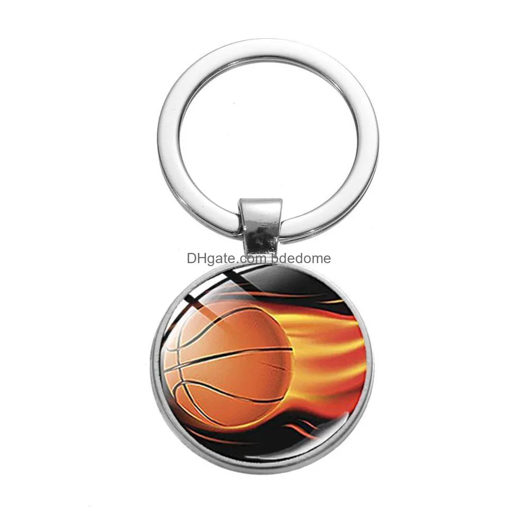 Keychains Lanyards Fashion Playing Basketball Po Keychain Football Team Souvenir Glass Cabochon Key Chain Sports Keyring For Ball Lo Dhzil