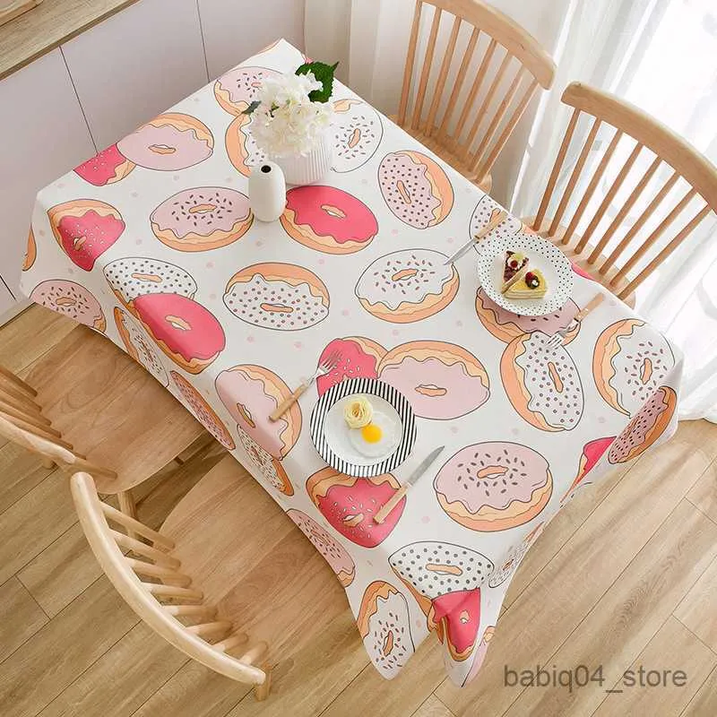 Borddukglass Donut Mönster Tabelduk Pink Tracke Outdoor Picnic Cloth Party Restaurang TABLECHOTH DE TABLE TAPETE R230727