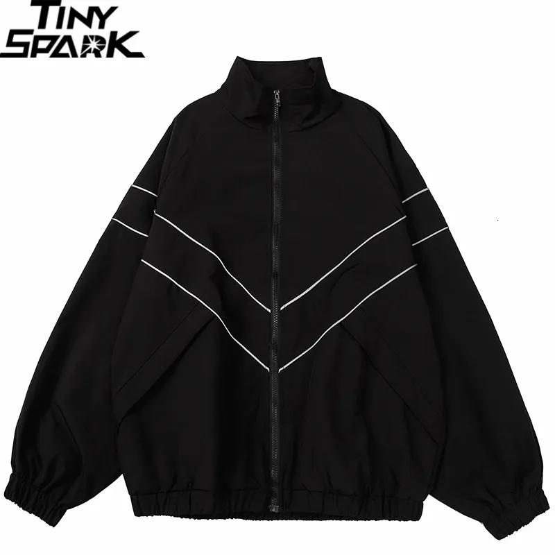 Männer Jacken 2023 Männer Hip Hop Streetwear Reflektierende Gestreifte Jacke Mantel Reißverschluss Up Windjacke Harajuku Dünne Sport Schwarz Blau 230726