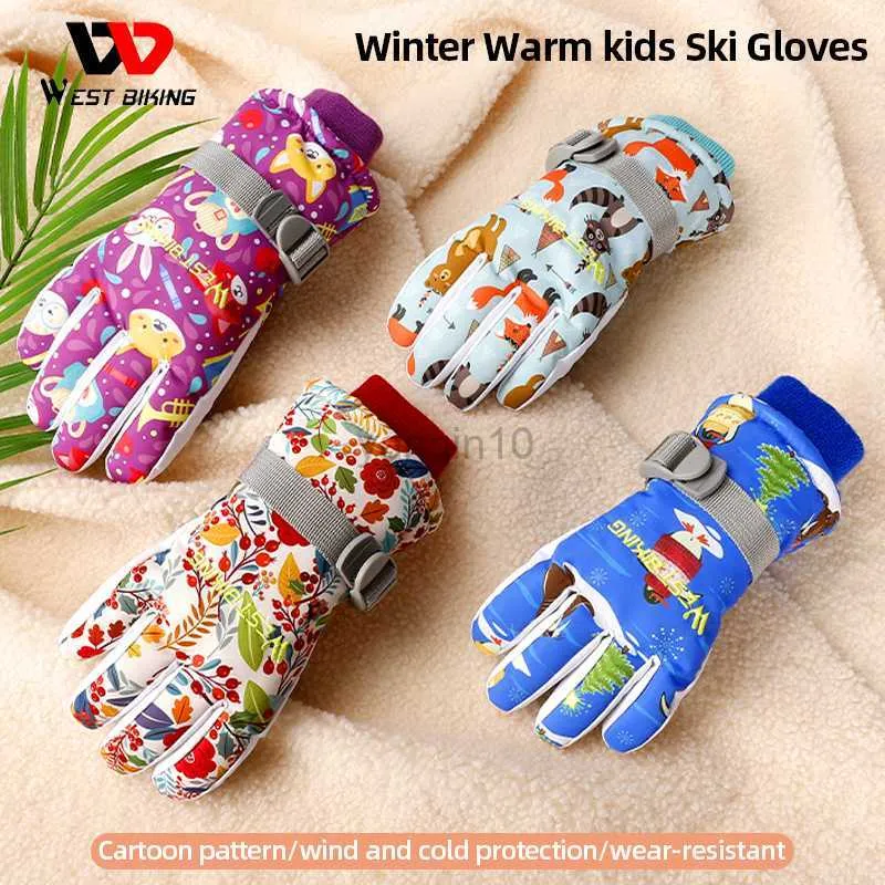 Ski Gloves WEST BIKING Warm Winter Gloves for Kids Waterproof Snow Gloves Leather Mittens Snowboard Thermal Gloves Man Ride Ski Accesories HKD230727