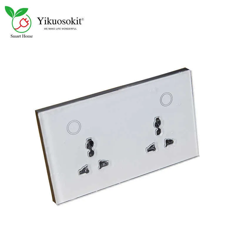 Smart Power Plugs Universal Type Zigbee 3.0 Wall Socket With 2 Touch Switch 4mm Crystal Panel Tuya Alexa Home Smart Outlet For Home Hotel HKD230727