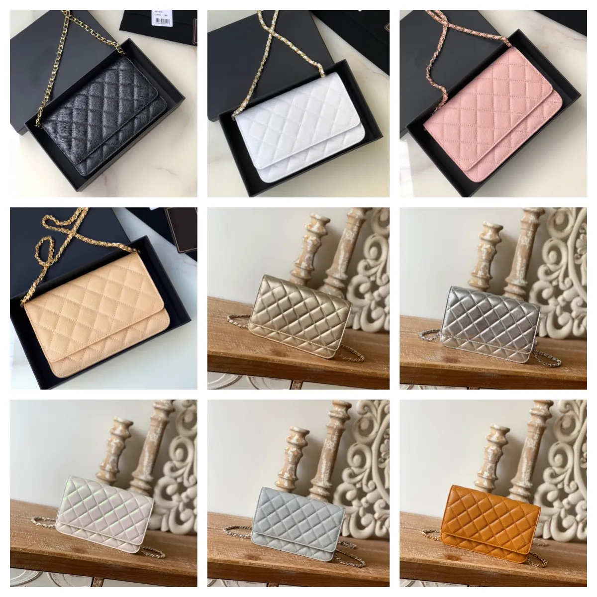 Mode Verkauf klassische Mini-Größe Damen Kette Brieftaschen Top Qualität Schaffell Luxurys Designer-Tasche Gold und Silber Schnalle Münze Geldbörse Kartenhalter mit Box