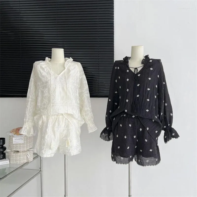 Tute da donna Vintage Polka Dot Chic Design Shorts Completo carino 2023 Autunno e camicia Top Set da 2 pezzi