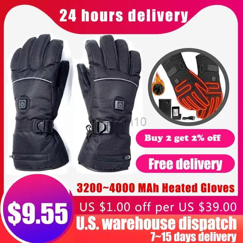 Ski Gloves Winter Thermal Gloves Waterproof Electric Heated Gloves 3200 MAh Battery Powered For Ski Climbing Heating Gloves HKD230727