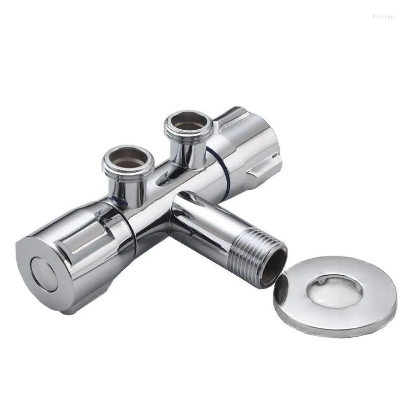 Bathroom Sink Faucets 1PC Creative Brass Chrome Bibcocks Thread G1/2' 1 In 2 Out Multifunctional Single Cold Water Tap Wall Mount