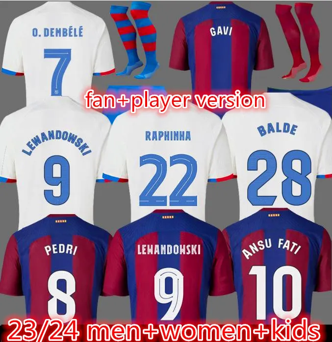 22 23 24 Lewandowski Gavi S Soccer Jerseys Pedri Rosalia R. Araujo Dembele Kit 2023 2024 Camisetas Raphinha Football Shird Men Women