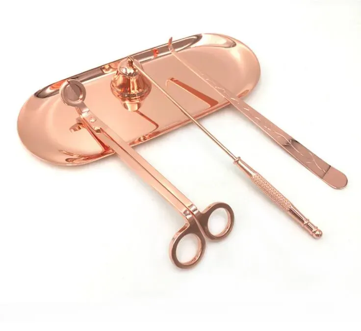 4 in 1 Candle Accessory Set Scissors Cutter Wick Trimmer Wicks Snuffer Storage Tray Plate Candles Care Tools Gift for Lovers3165116