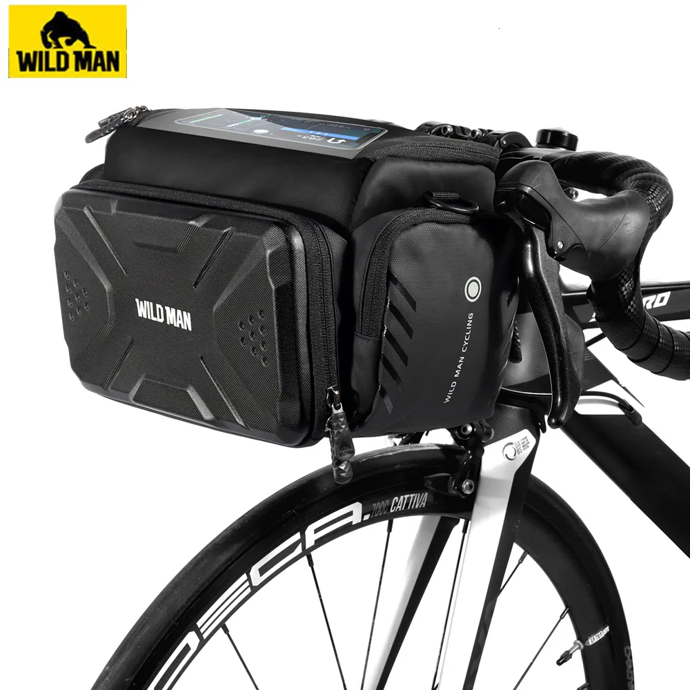 Vélo Paniers WILD MAN Vélo Sac Grande Capacité Étanche Avant Tube Vélo VTT Guidon Tronc Sacoche Pack Accessoires 230726